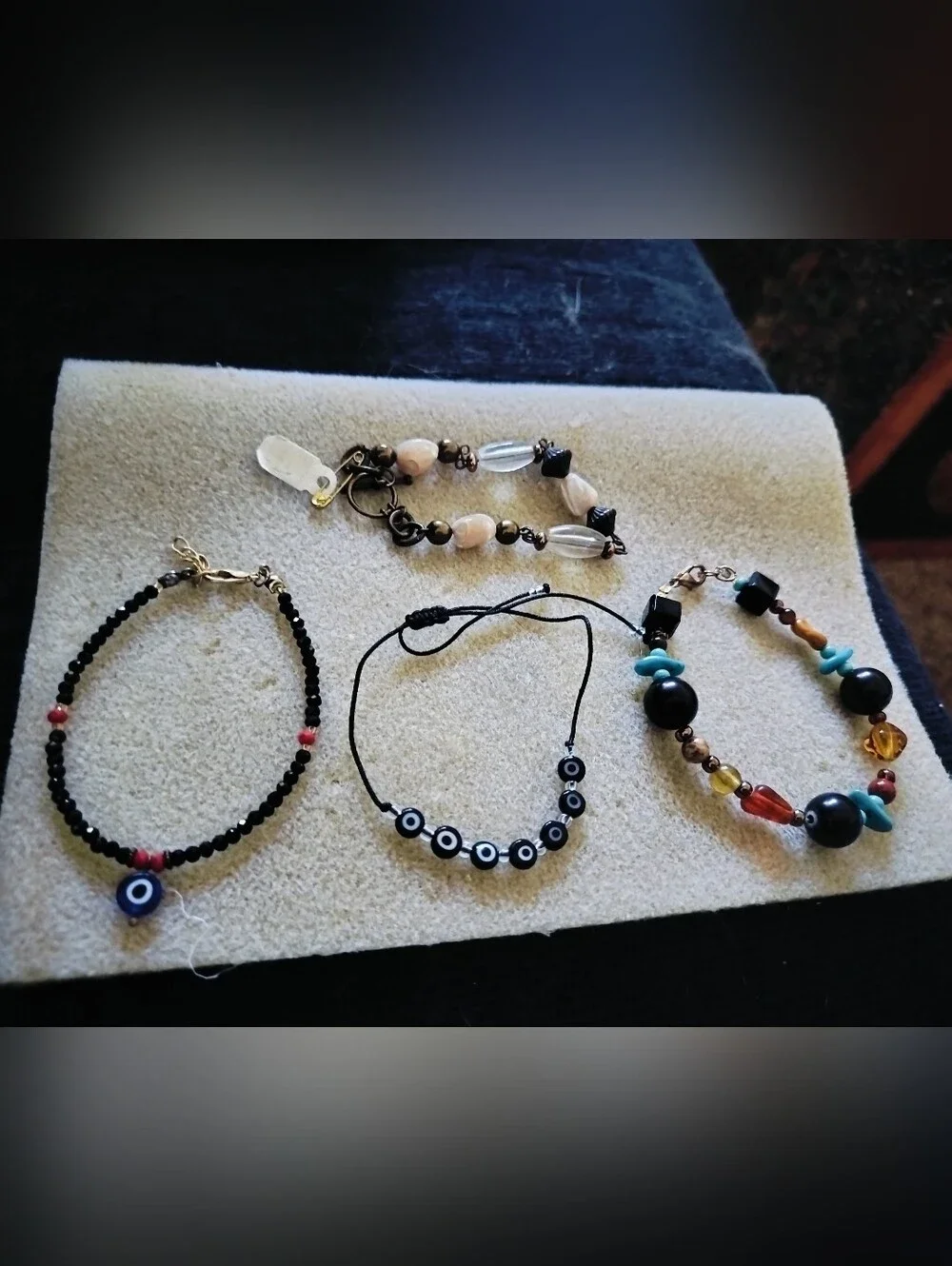 Set of 4 Boho & Protection Bracelets – Evil Eye, Gemstone, Shell & Beaded Stack